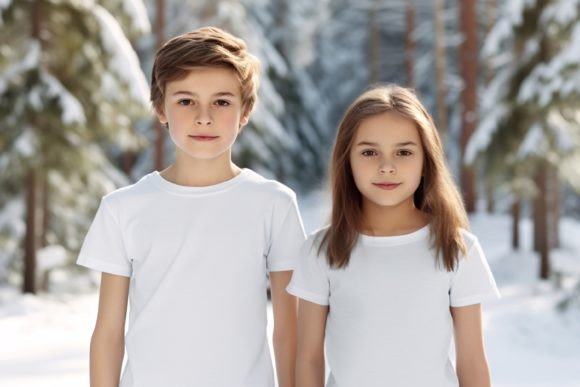 Download Kids White T-Shirt Mockups in Winter - Mockups Collection