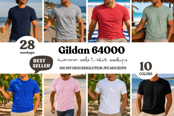 Download Gildan 64000 Summer Male T-Shirt Mockups - Mockups Collection