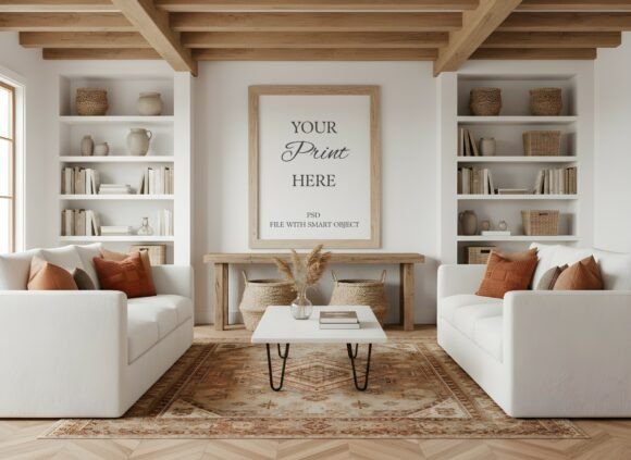 Download Rusti Boho Living Room Frame Mockup PSD - Mockup psd Collection