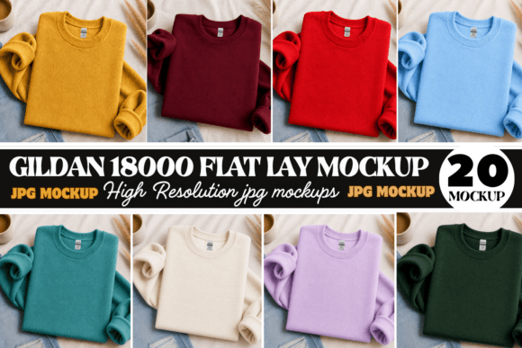 Download Gildan 18000 Flat Lay Sweatshirt Mockups - Mockups Collection