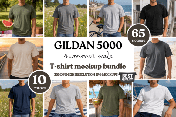 Download Gildan 5000 Summer Male T-shirt Mockups - Mockups Collection