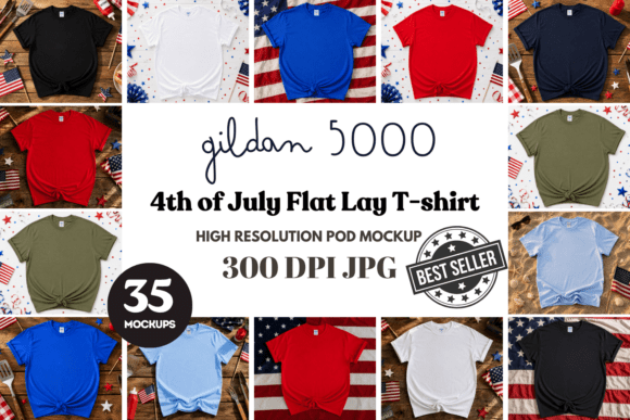 Download Gildan 5000 4th of July Flat Lay Mockups - Mockups Collection