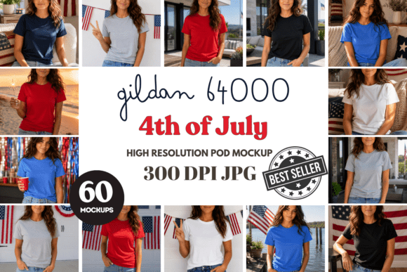 Download Gildan 64000 4th of July Female Mockups - Mockups Collection